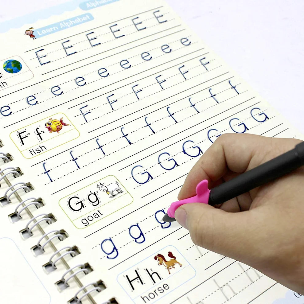 Magic Practice Copybook Set – 4 Reusable Writing Books with Magic Pen