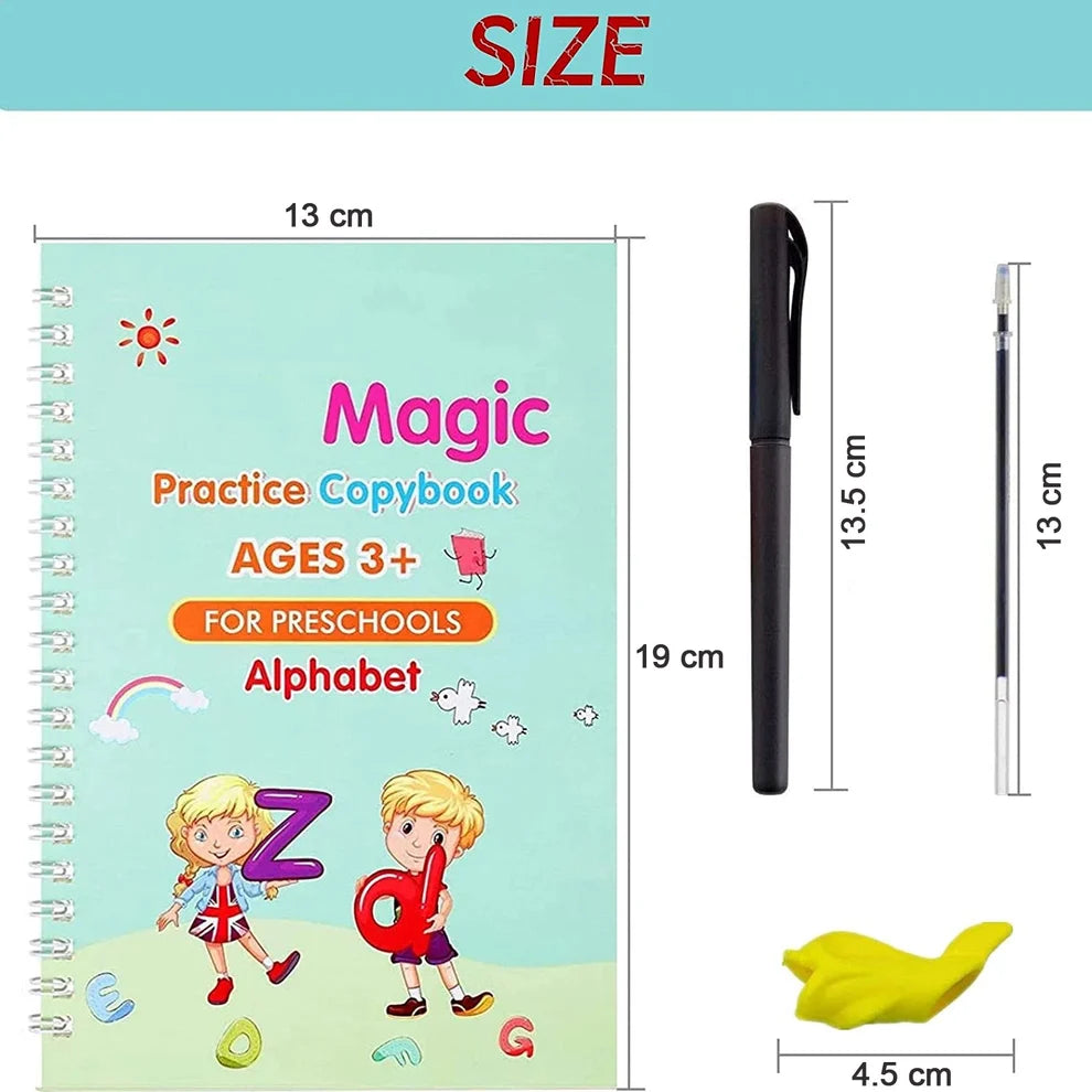 Magic Practice Copybook Set – 4 Reusable Writing Books with Magic Pen