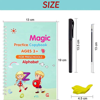 Magic Practice Copybook Set – 4 Reusable Writing Books with Magic Pen