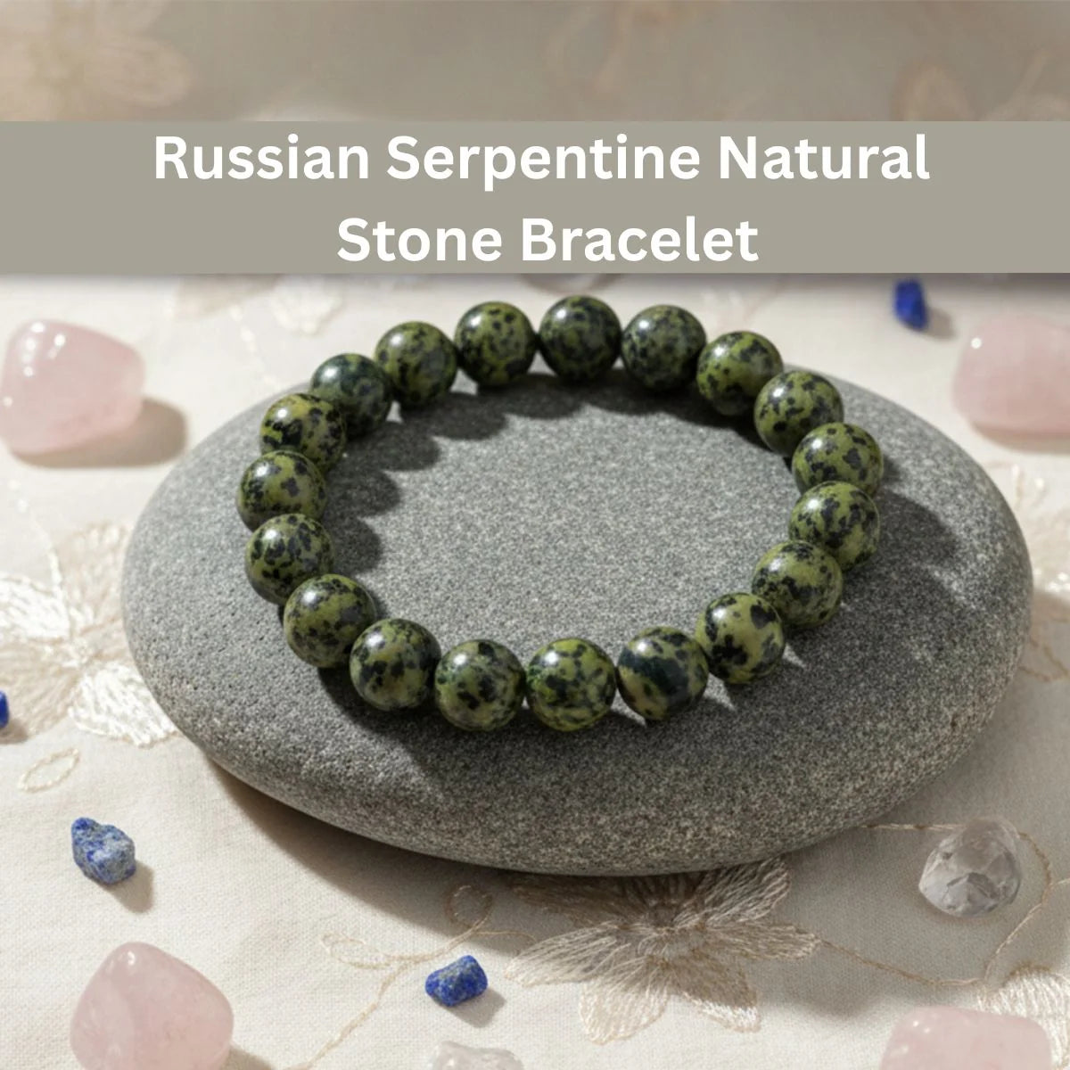 Black Serpentine natural stone bracelet shown in natural light