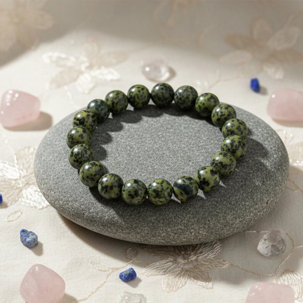 Black Serpentine natural stone bracelet close-up