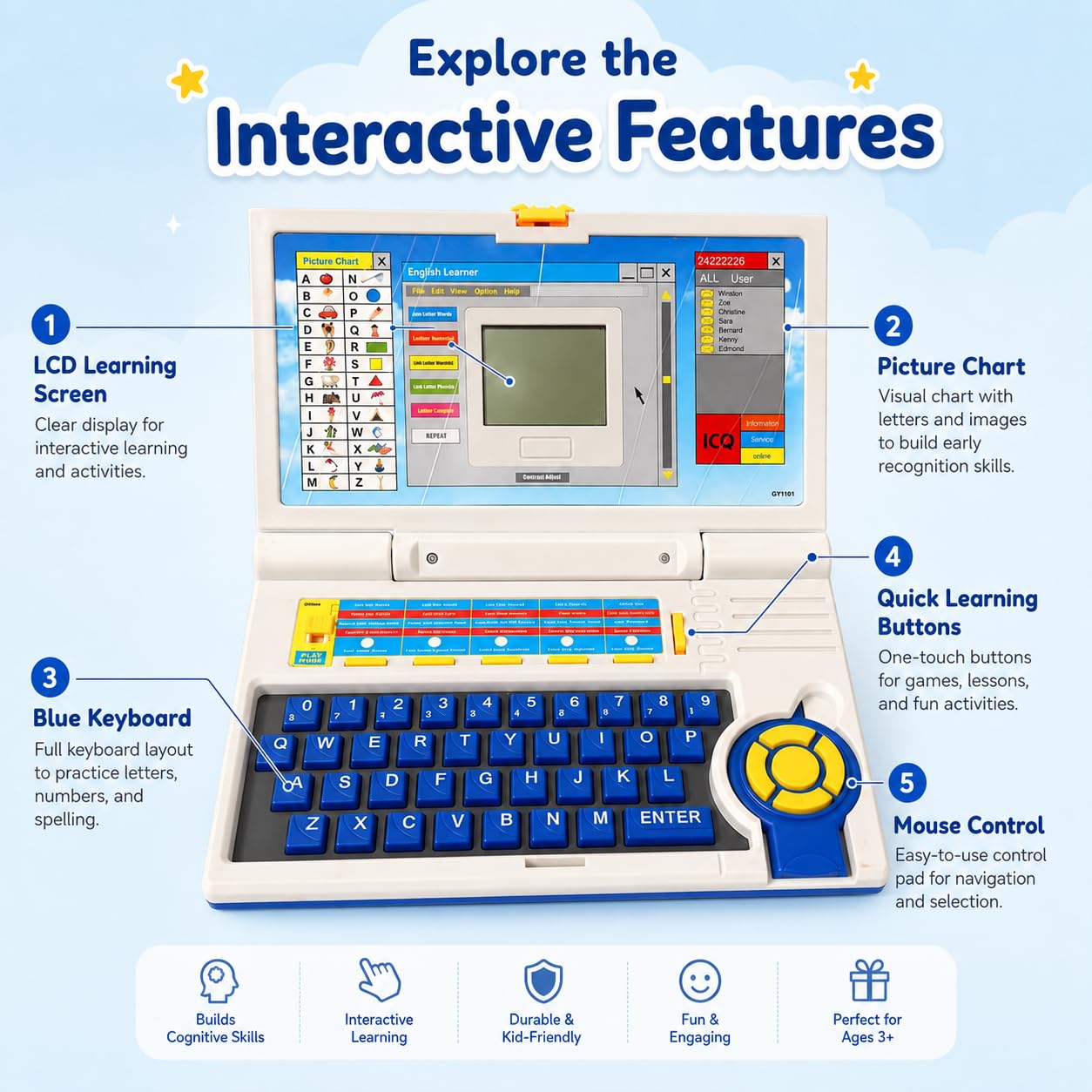 English Learning Laptop Toy – Interactive Educational Activities