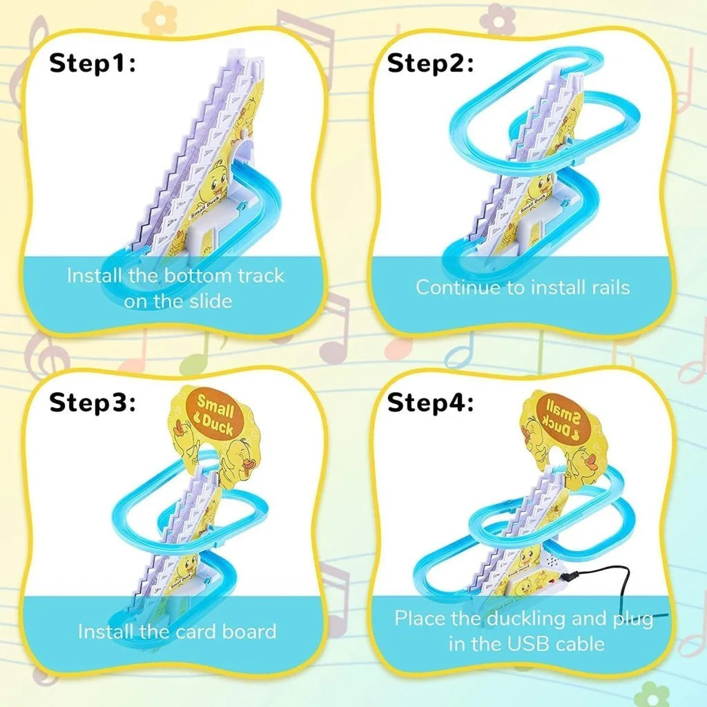 Duck Climbing Stairs Toy – Interactive Music & Light Playset
