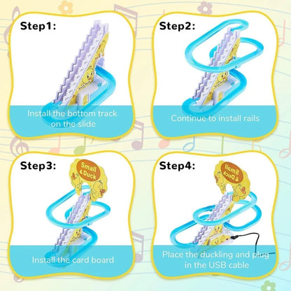 Duck Climbing Stairs Toy – Interactive Music & Light Playset