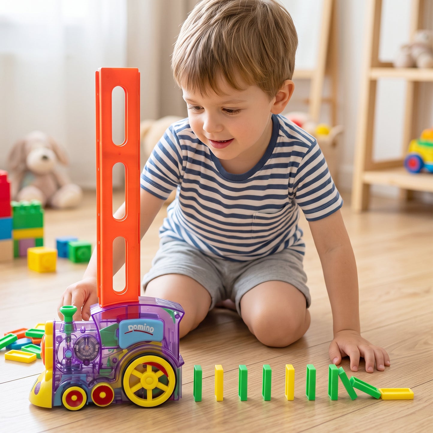 Domino Laying Train Toy with Lights & Music