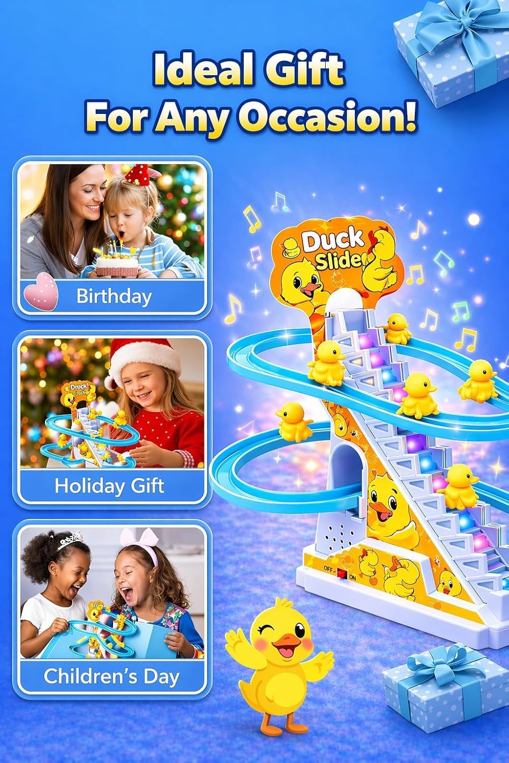 Duck Climbing Stairs Toy – Interactive Music & Light Playset