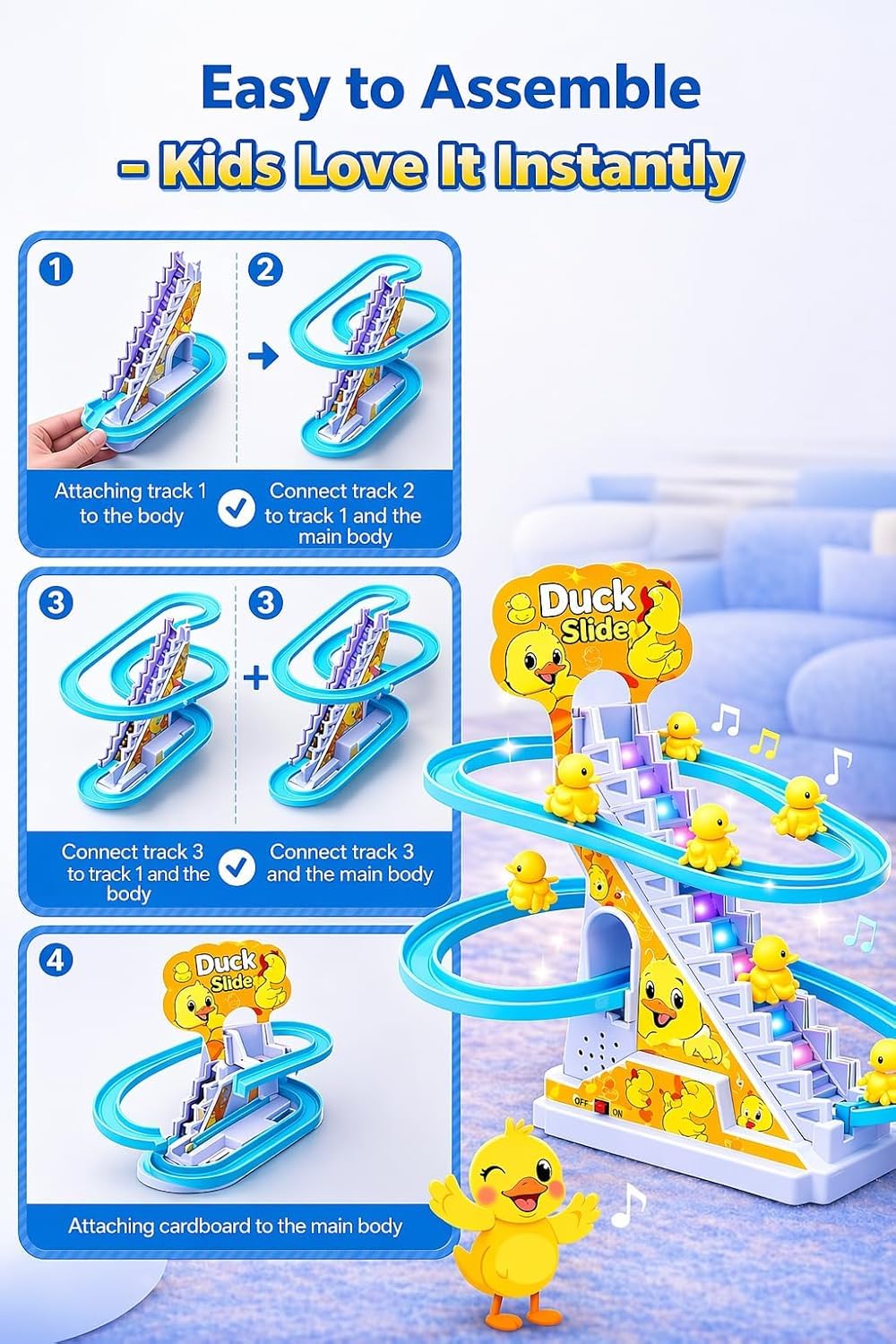 Duck Climbing Stairs Toy – Interactive Music & Light Playset
