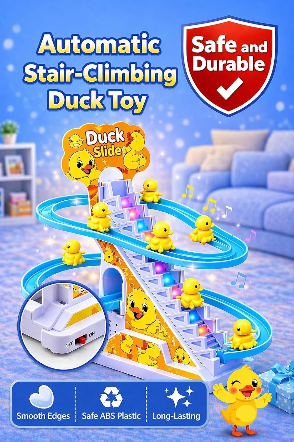 Duck Climbing Stairs Toy – Interactive Music & Light Playset