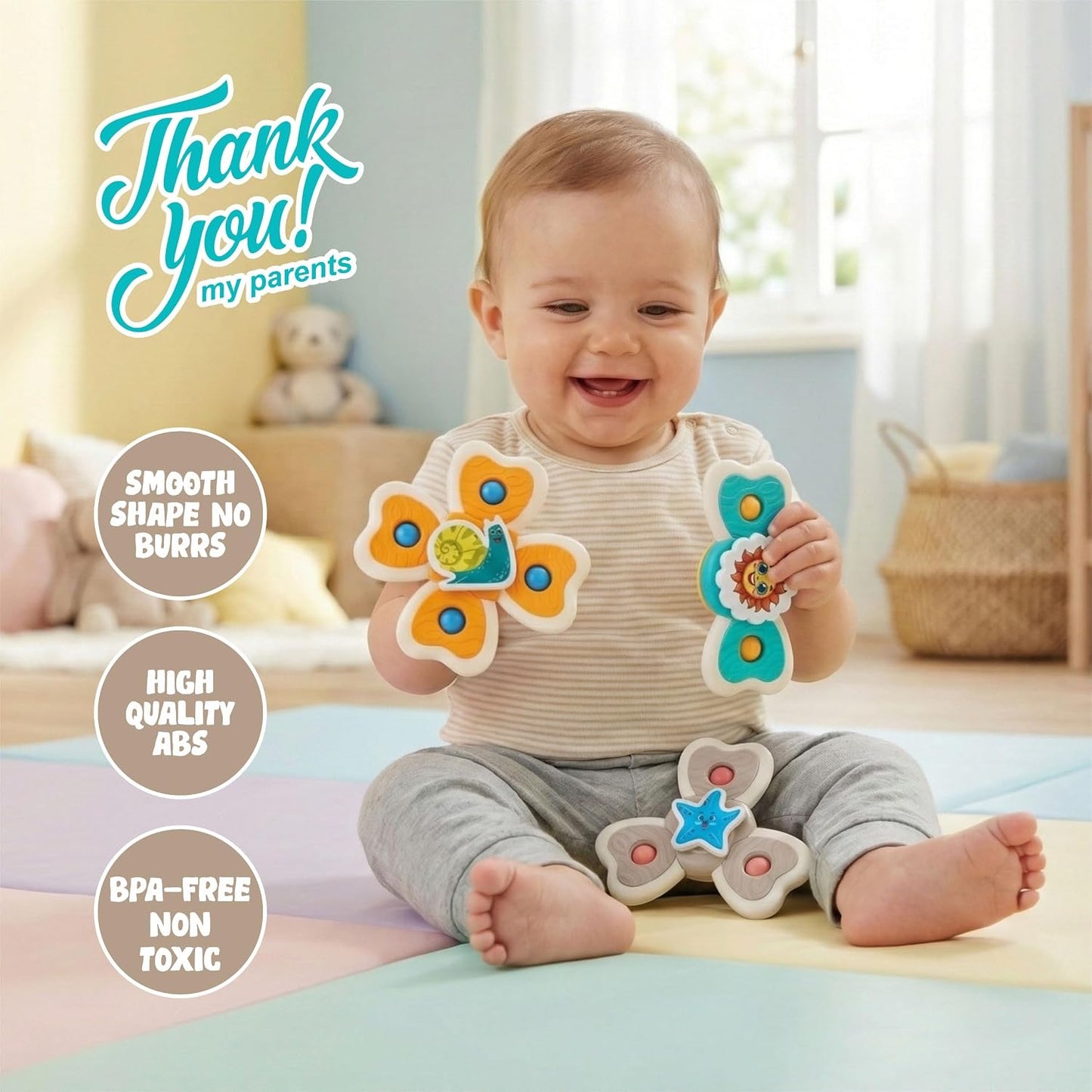Baby Spinner Toy Set – Sensory Suction Toys for Motor Skills
