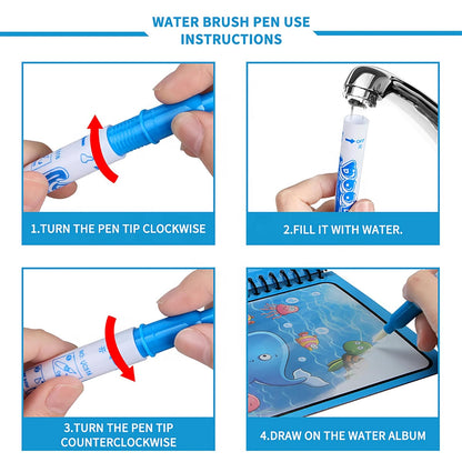 Magic Water Coloring Book – Reusable Aqua Painting Book with Water Pen