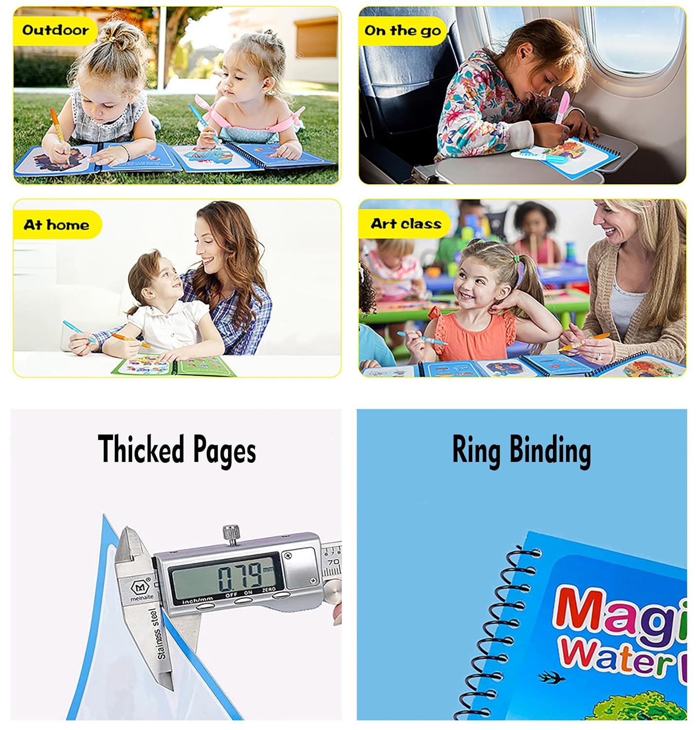 Magic Water Coloring Book – Reusable Aqua Painting Book with Water Pen