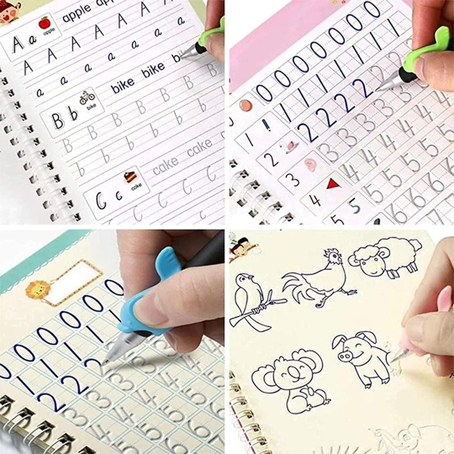 Magic Practice Copybook Set – 4 Reusable Writing Books with Magic Pen