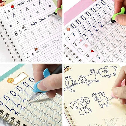 Magic Practice Copybook Set – 4 Reusable Writing Books with Magic Pen